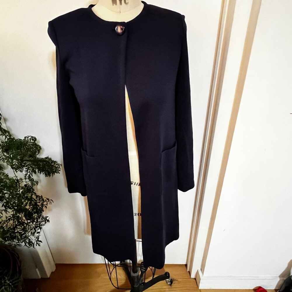 ST. JOHN Wool Blend Long Knit Cardigan in Navy Blue Size 0